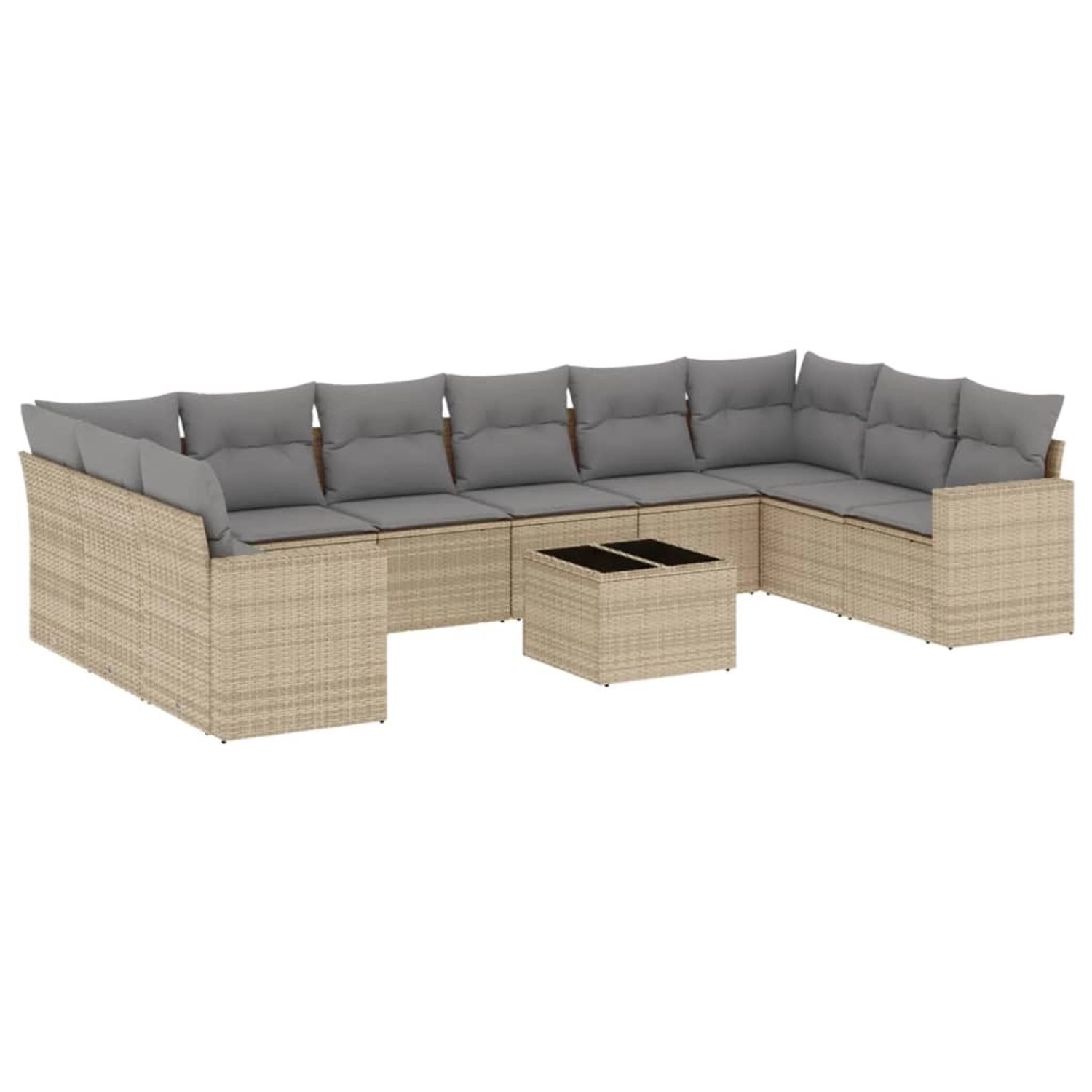 vidaXL 11-Tlg Garten-Sofagarnitur mit Kissen Beige Poly Rattan 3219469