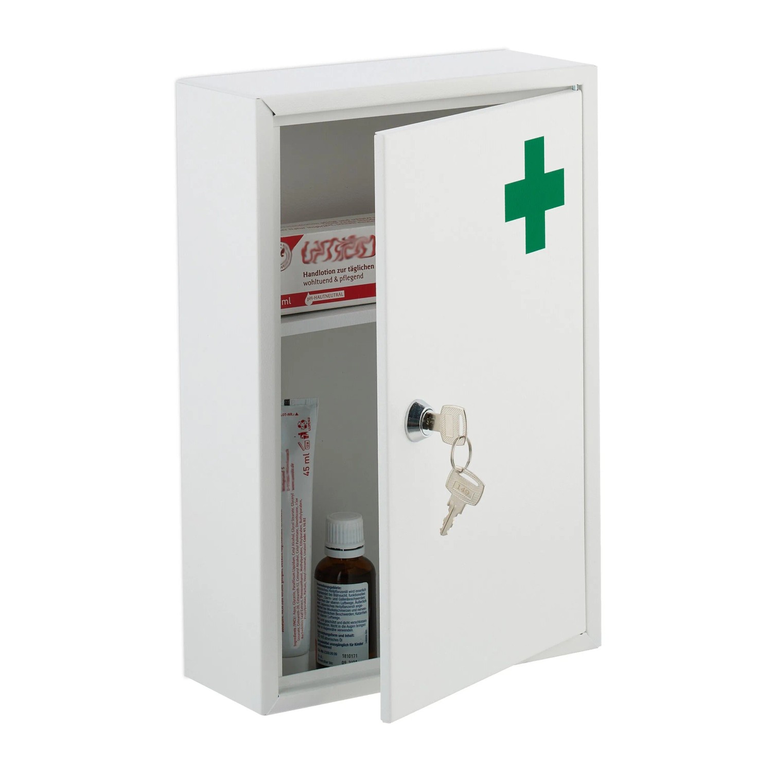 Relaxdays Medizinschrank Eisen Weiß Abschließbar 32 x 21,5 x 8 cm 1,3 kg