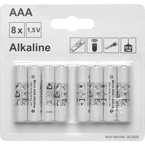 Batterie Mignon AAA Alkaline, 8er-Pack. Ideal für Geräte wie Fernbedienungen und Taschenlampen.