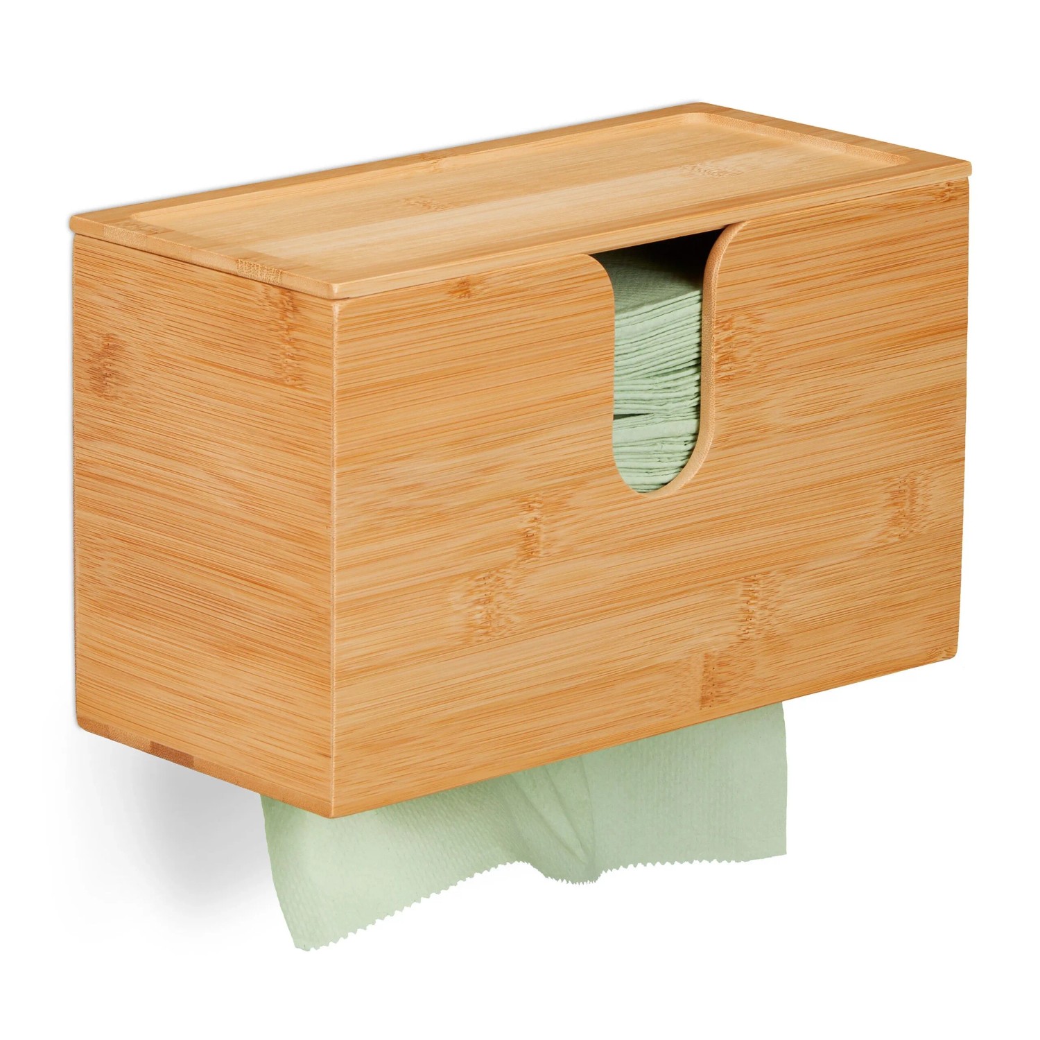 Relaxdays Papierhandtuchspender Bambus Natur 17 cm x 27 cm x 13 cm mit Deckel