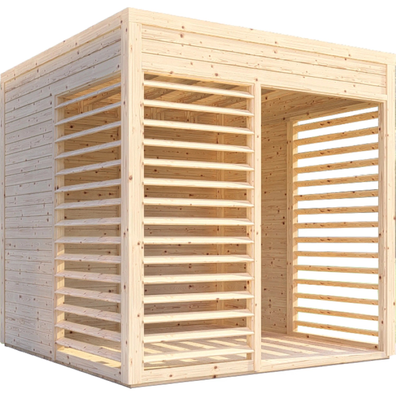 Bertilo Pavillon Garten-Lounge aus Holz mit Lamellen, 234x226 cm.