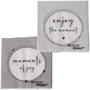 Boltze Servietten Enjoy, 2-fach sortiert, 20 Stück mit Schriftzug und Herzchen.