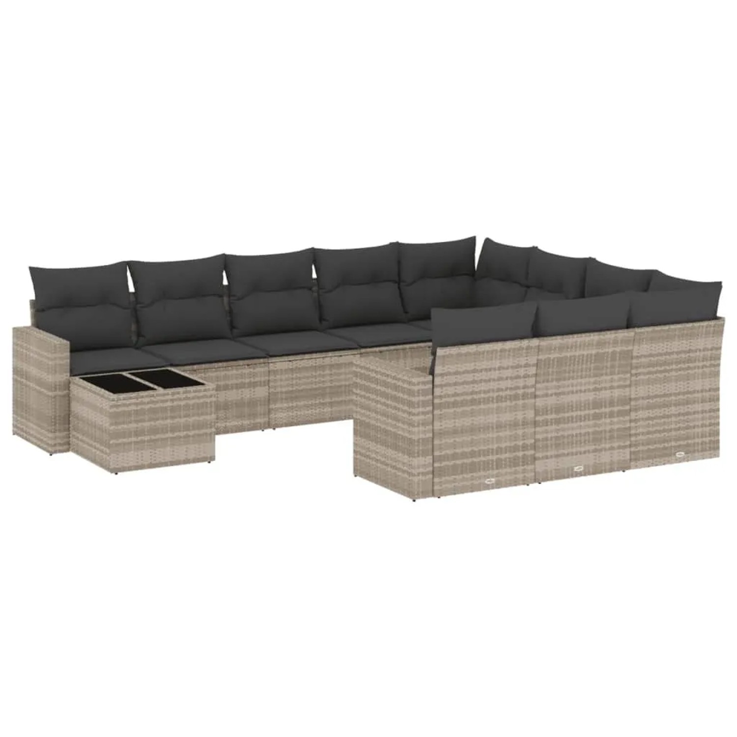 vidaXL 11-Tlg Garten-Sofagarnitur mit Kissen Hellgrau Poly Rattan 3251869
