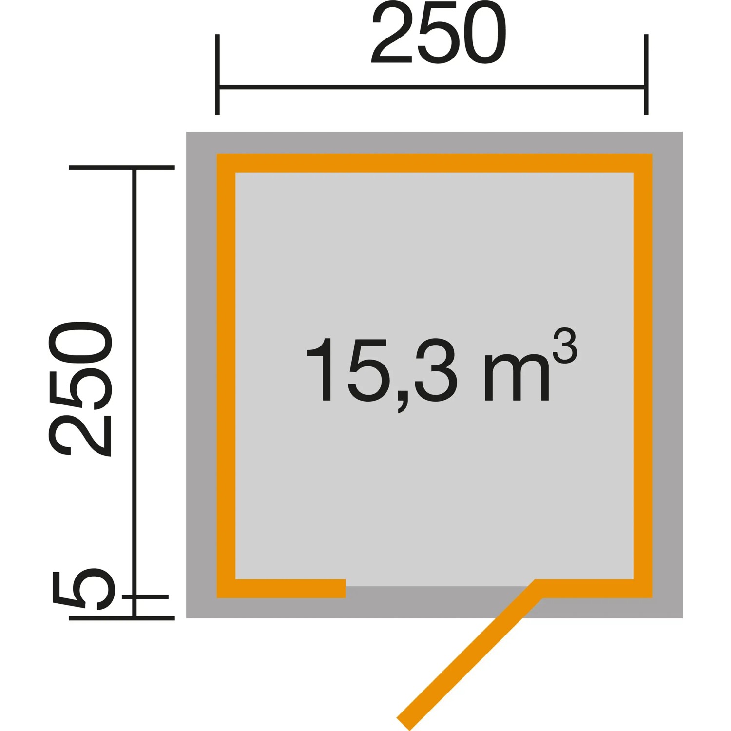 Grundriss Weka Gartenhaus wekaLine 413, 6,3 m², Anthrazit, mit Maßen und Türöffnung.