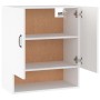 Weißer Wandschrank (60x31x70 cm) mit zwei Türen und offenem Fach, geeignet als Büroschrank.