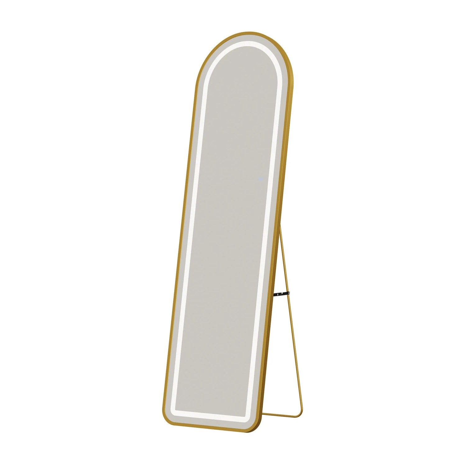PXloue Ganzkörperspiegel Bogenform Gold 150 x 40 cm LED Aluminiumrahmen Freistehend Wandmontage
