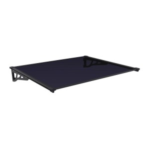 Schwarzes Vente-unique Türvordach Kepler, 150 cm breit, aus Aluminium mit geneigter Platte für den Eingang.