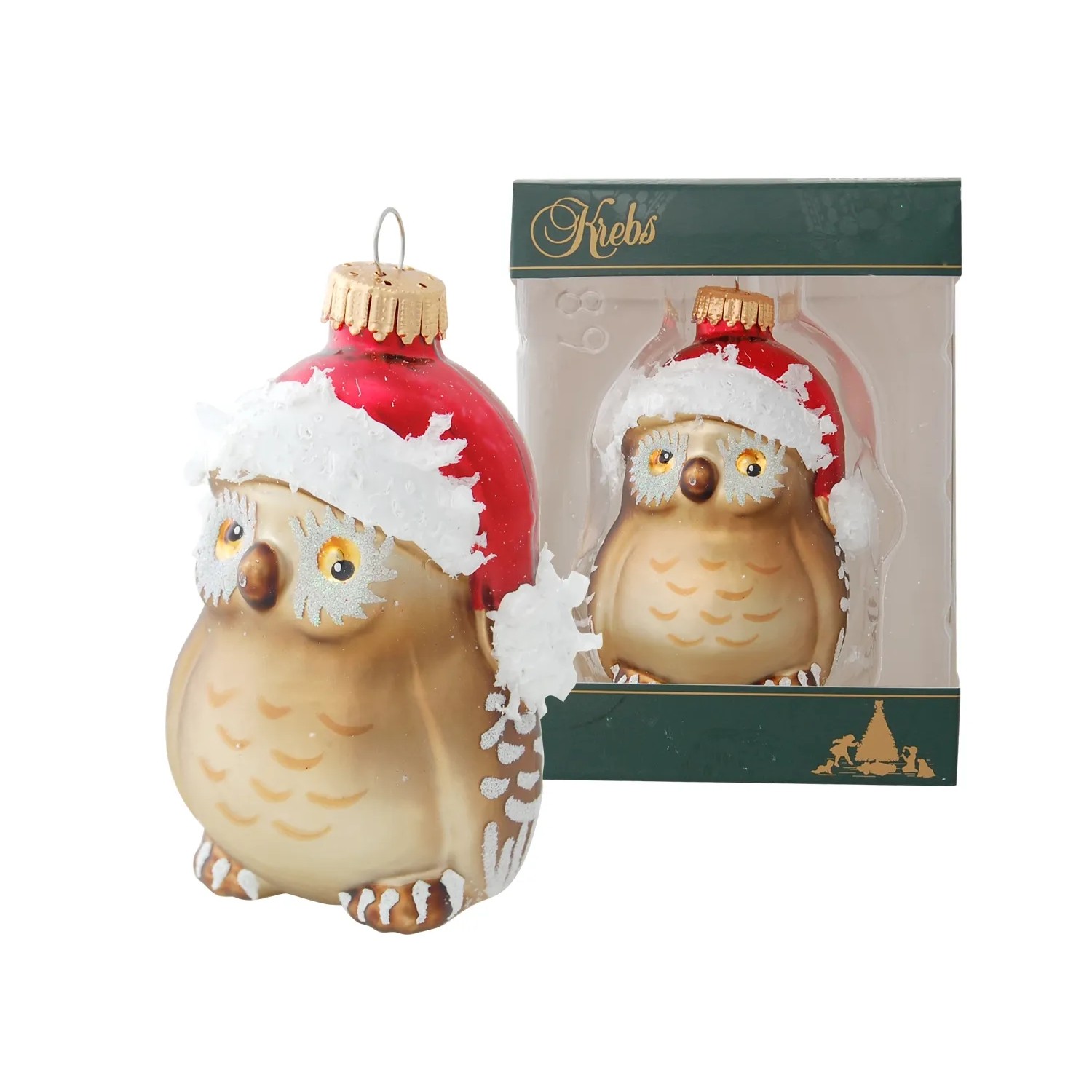 Krebs Glas Lauscha Eule mit Weihnachtsmütze 1-tlg. 8cm