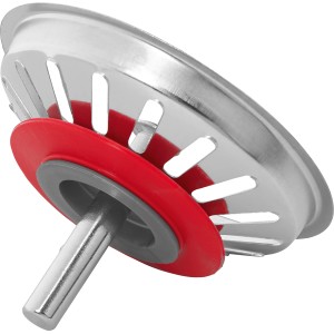 Siebkörbchen für Spüle aus Edelstahl mit roter Dichtung, Zubehör für Spülen.