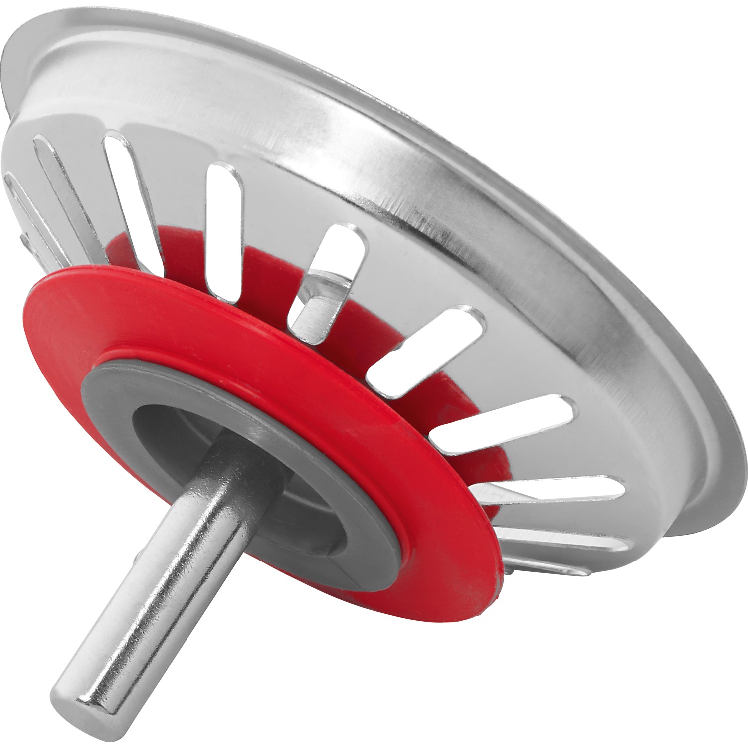 Siebkörbchen für Spüle aus Edelstahl mit roter Dichtung, Zubehör für Spülen.