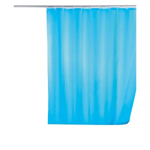 Hellblauer Wenko Anti-Schimmel Duschvorhang, 180x200 cm, mit Ringen.