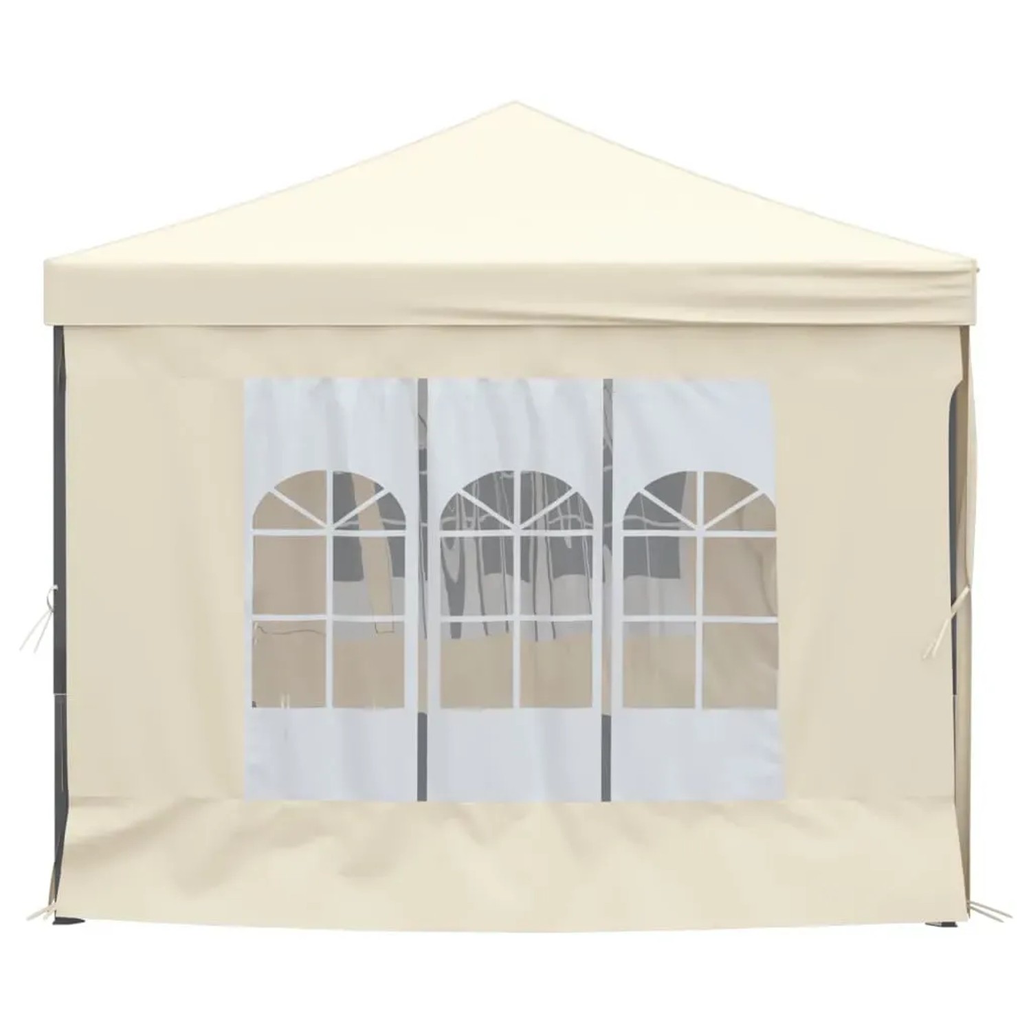 Cremefarbenes Falt-Partyzelt 3x6 m mit Seitenwänden und Fenstern.