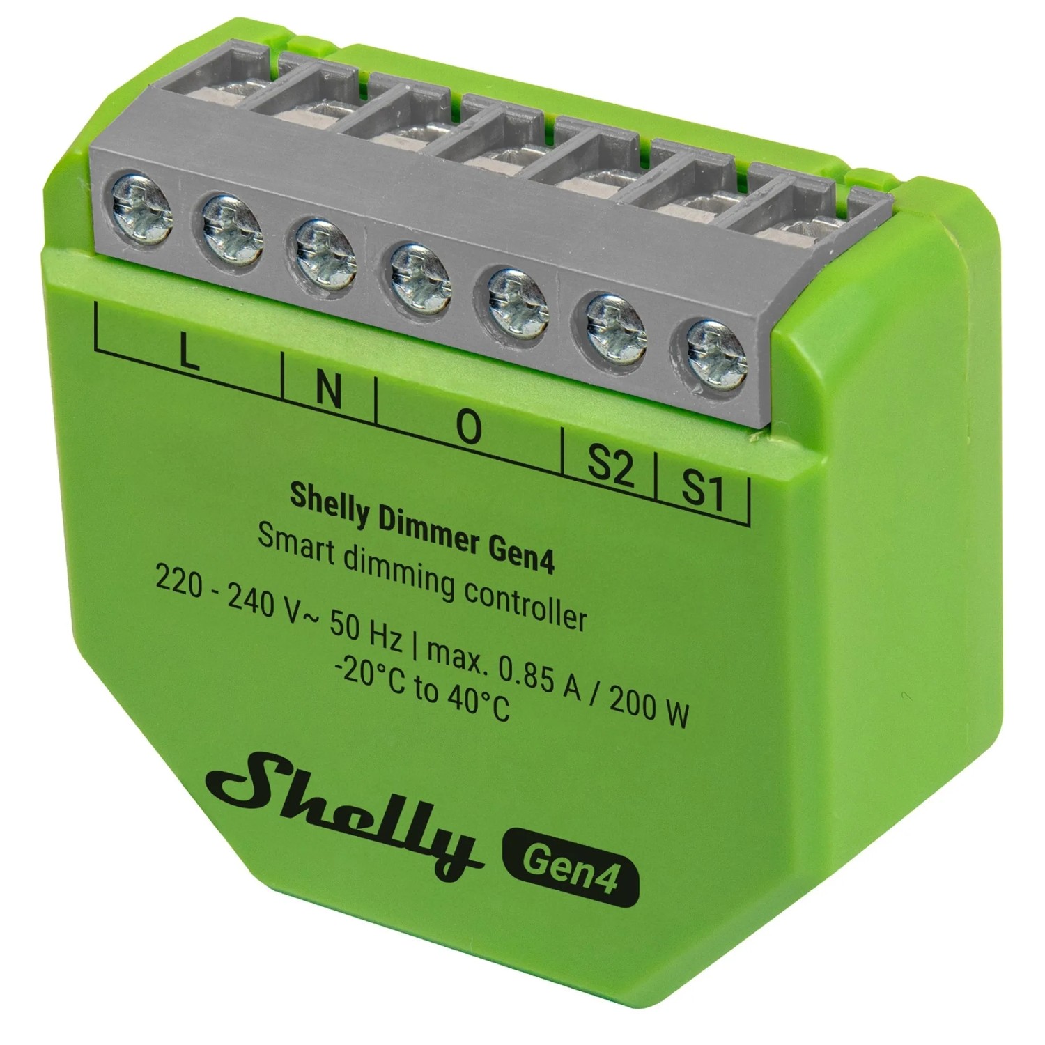 Grüner Shelly Dimmer Gen4 für Hausautomation. Smarte Steuerung für Beleuchtung im Smart Home.
