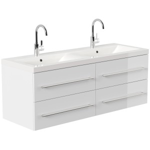 Posseik Badmöbel Aurelion XL, weiß hochglanz, mit Waschbecken und vier Schubladen.