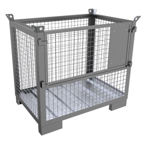 Silberne Schake Kranbare Gitterbox, 1200x800x1074 mm, für Lager und Transport.
