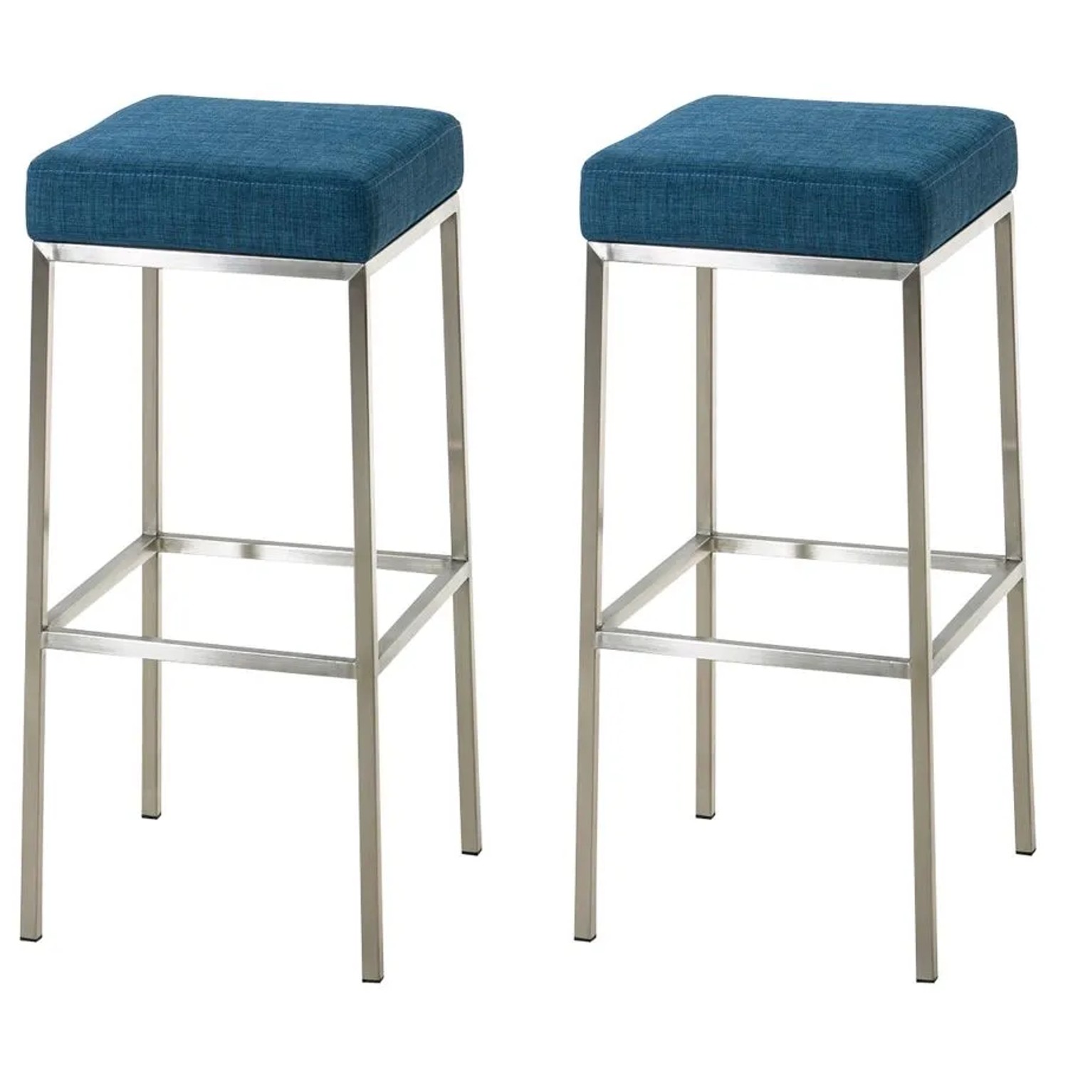 DELUKE 2er Set Barhocker BIDAN Stoff Blau 37x37x85cm Barstuhl Mit Lehne Tresenhocker Tresenstuhl