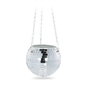 Relaxdays Hängeampel Discokugel Glas Silber 15 cm Durchmesser 62,5 cm Länge