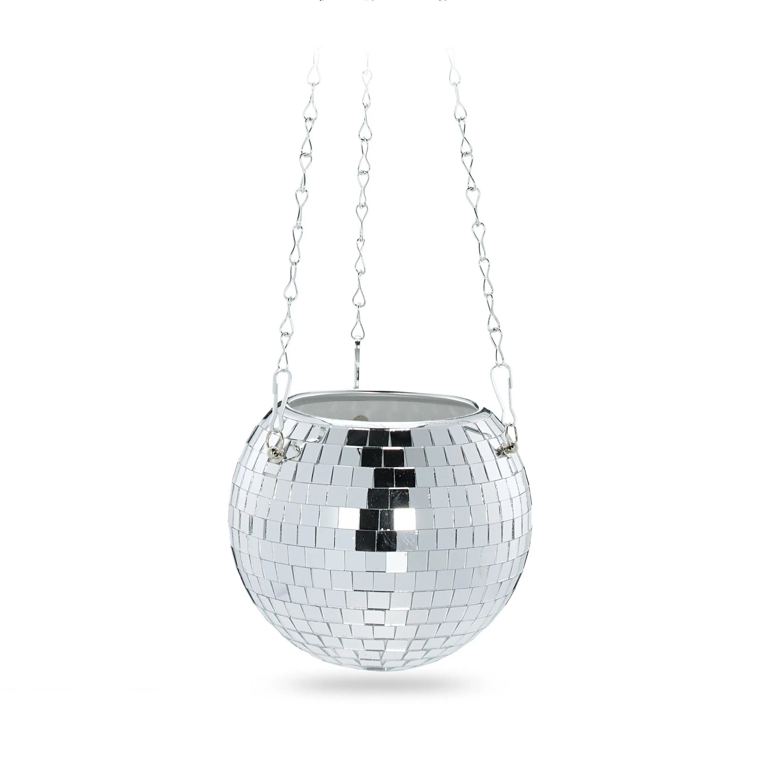 Relaxdays Hängeampel Discokugel Glas Silber 15 cm Durchmesser 62,5 cm Länge