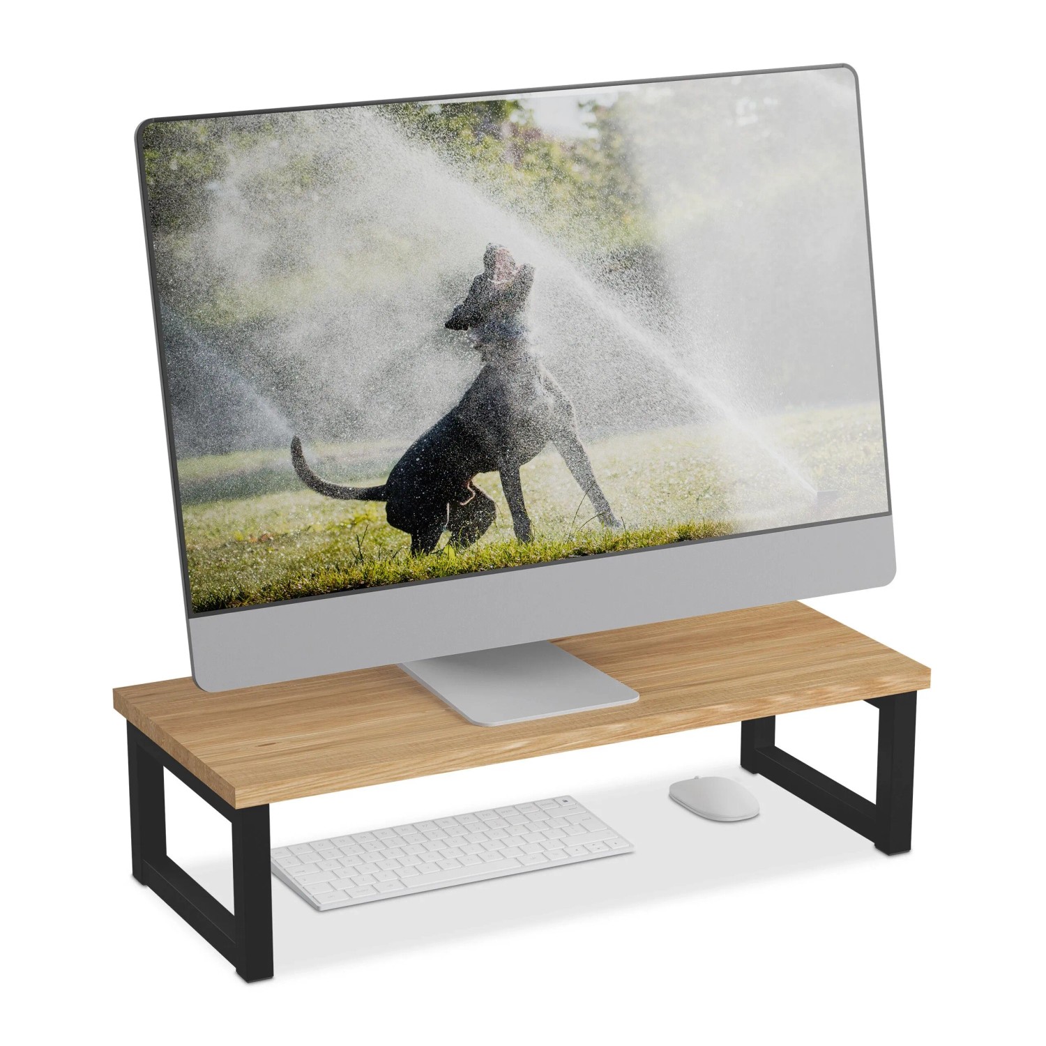 Relaxdays Monitorständer MDF Eisen Natur Schwarz Ergonomisch 15 x 55 x 23 cm 2 kg