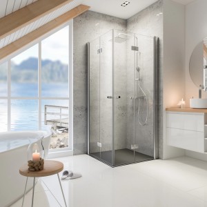 Schulte ExpressPlus Eckeinstieg mit Duschwanne 90x90 cm im modernen Bad.