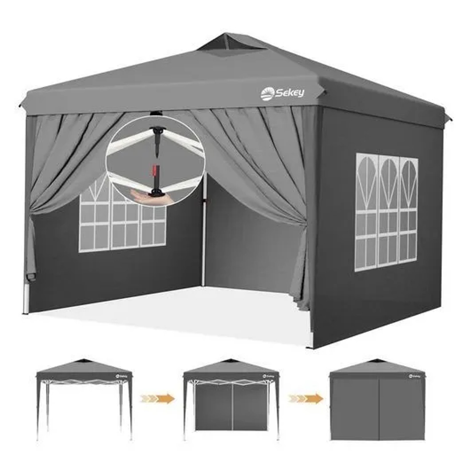 Sekey Faltpavillon 3x3 m mit 4 Seitenteilen Wasserdicht Winterfest Pop Up Partyzelt