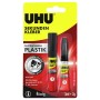 UHU Sekundenkleber Plastik, 2-Phasen-System mit Aktivator-Stift und Kleber für Kunststoffe.