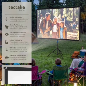 Tectake Beamer Leinwand Cinema Für 4K  Hd  Ultra Hd und Full Hd  Gain Faktor 1 0 Mit Standfestem  Klappbarem Stativ  160 x 90 cm Weiß