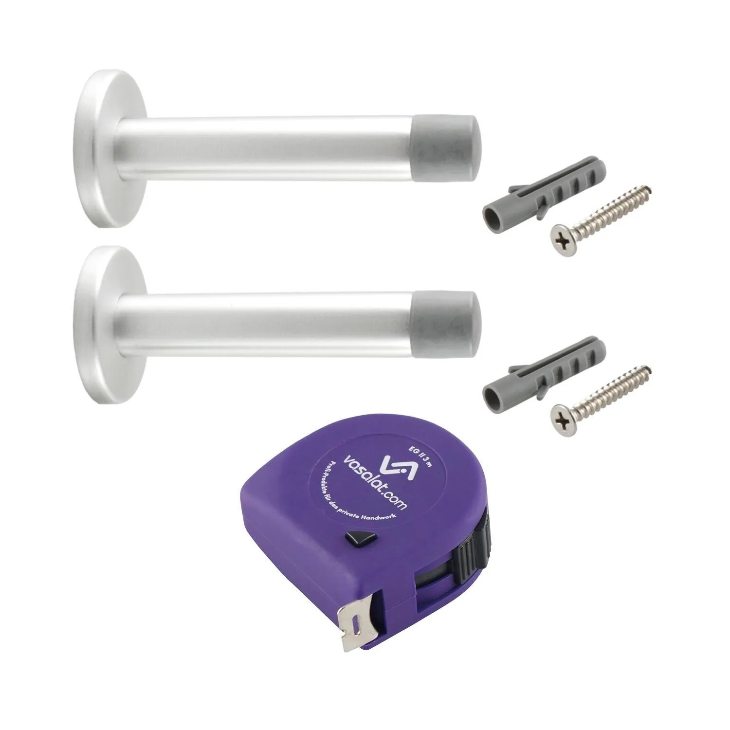 vasalat Set Türstopper Wand mit Dämpfer Ø 20 mm L 120 mm Alu Silber