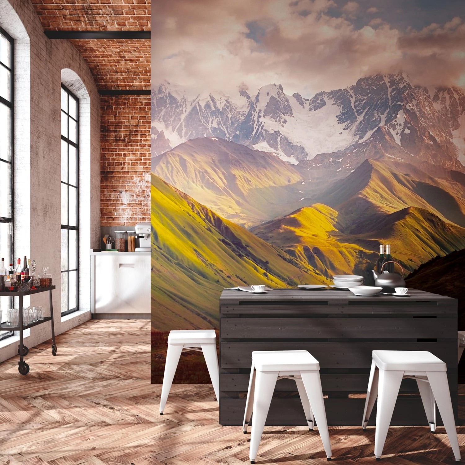 PROFHOME 382571-GU Fototapete Landschaft Grün Braun Beige Weiß 3,71 m x 2,8 günstig online kaufen