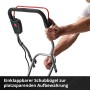 Detailaufnahme: Klappbarer Griff der Einhell Akku-Bodenhacke GE-CR 30 Li Solo für platzsparende Lagerung.