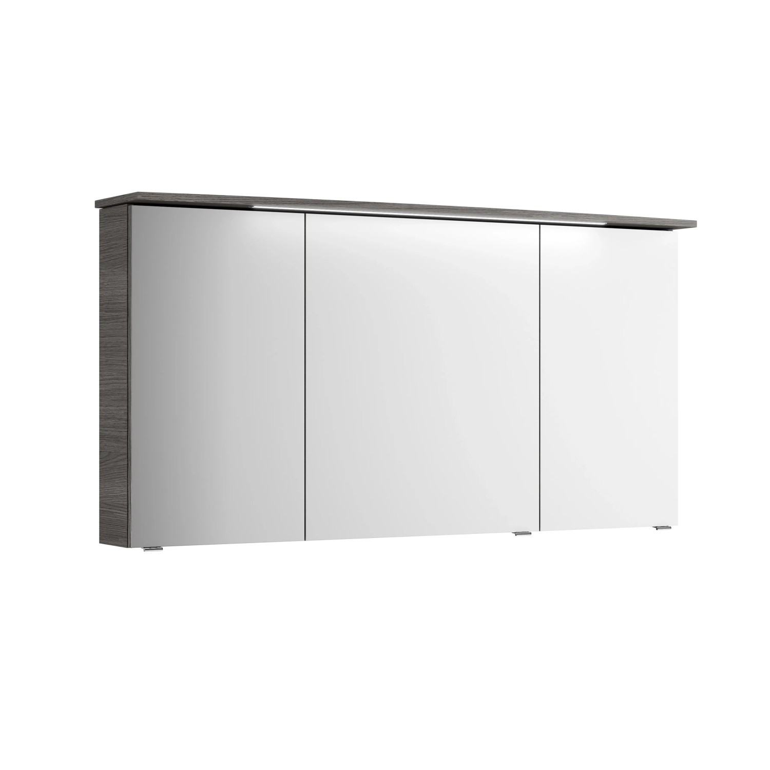 Pelipal Spiegelschrank Serie 4010, 142 cm breit, Graphit Dekor mit drei Spiegeltüren und Beleuchtung.