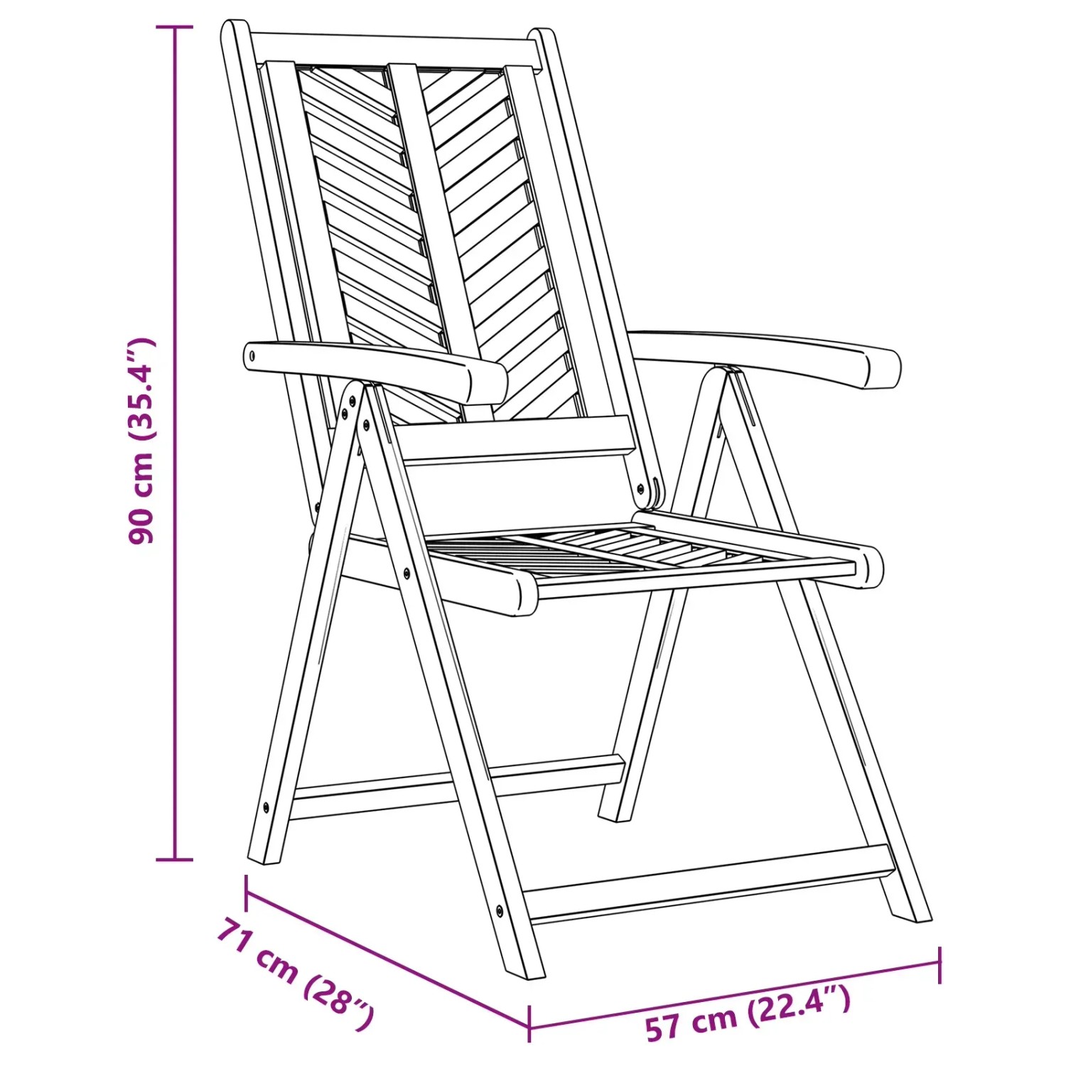 vidaXL Gartenstuhl, 4er Set, verstellbar, Akazienholz, braun. Ideal für Garten und Balkon.