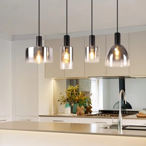 ZMH 4-flammige Vintage Pendelleuchte mit Glas-Schirmen in verschiedenen Formen, höhenverstellbar, für Küche.