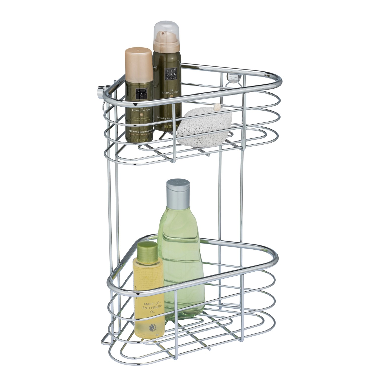 WENKO Eckregal Trestina mit 2 Etagen aus Edelstahl, Drahtdesign für Bad und Dusche.