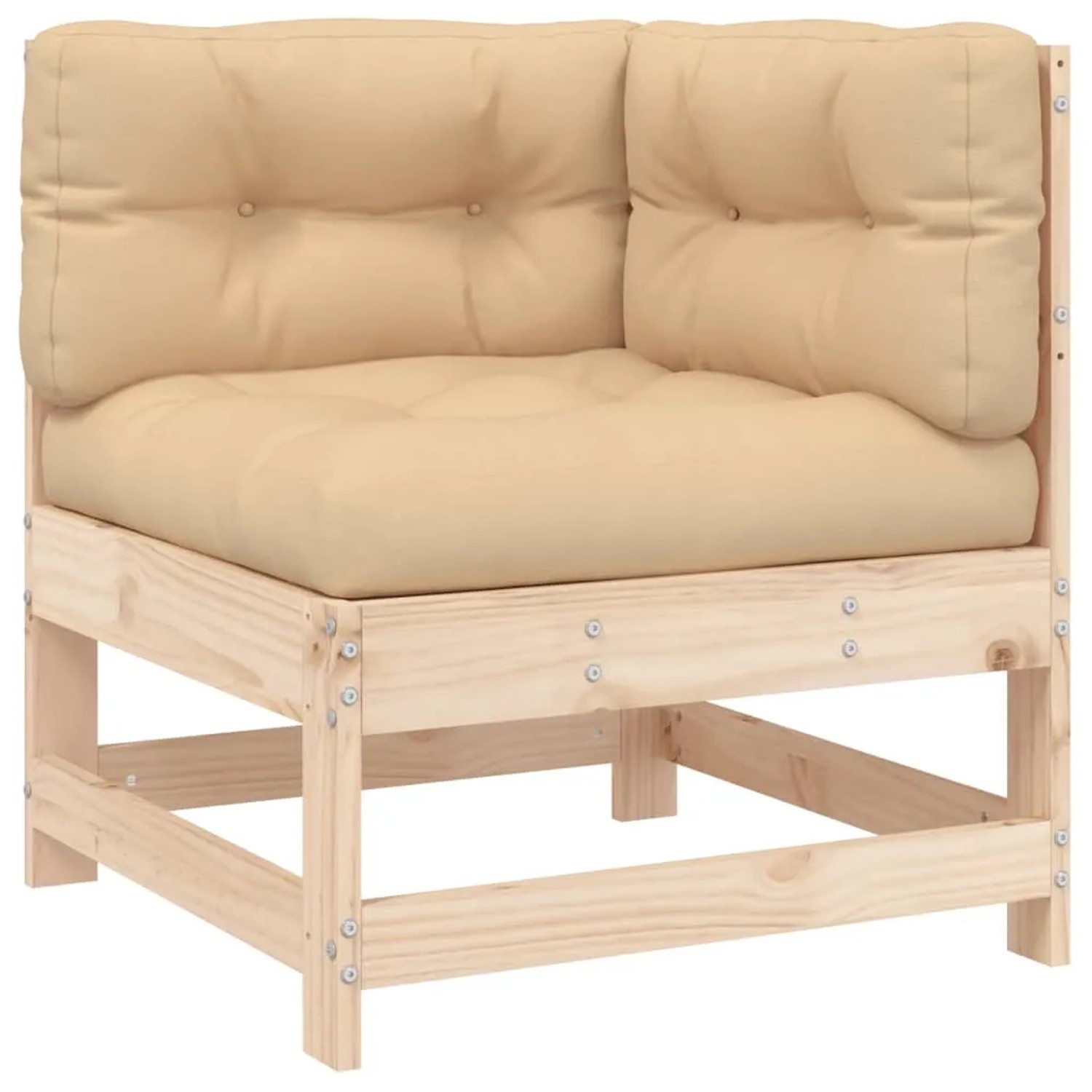 vidaXL Gartenmöbel: Eckteil des Lounge-Sets aus Kiefernholz mit beigen Kissen.
