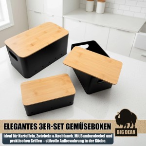 BigDean 3er Set Kartoffel Aufbewahrungsbox Kartoffelbox Mit Bambus Deckel