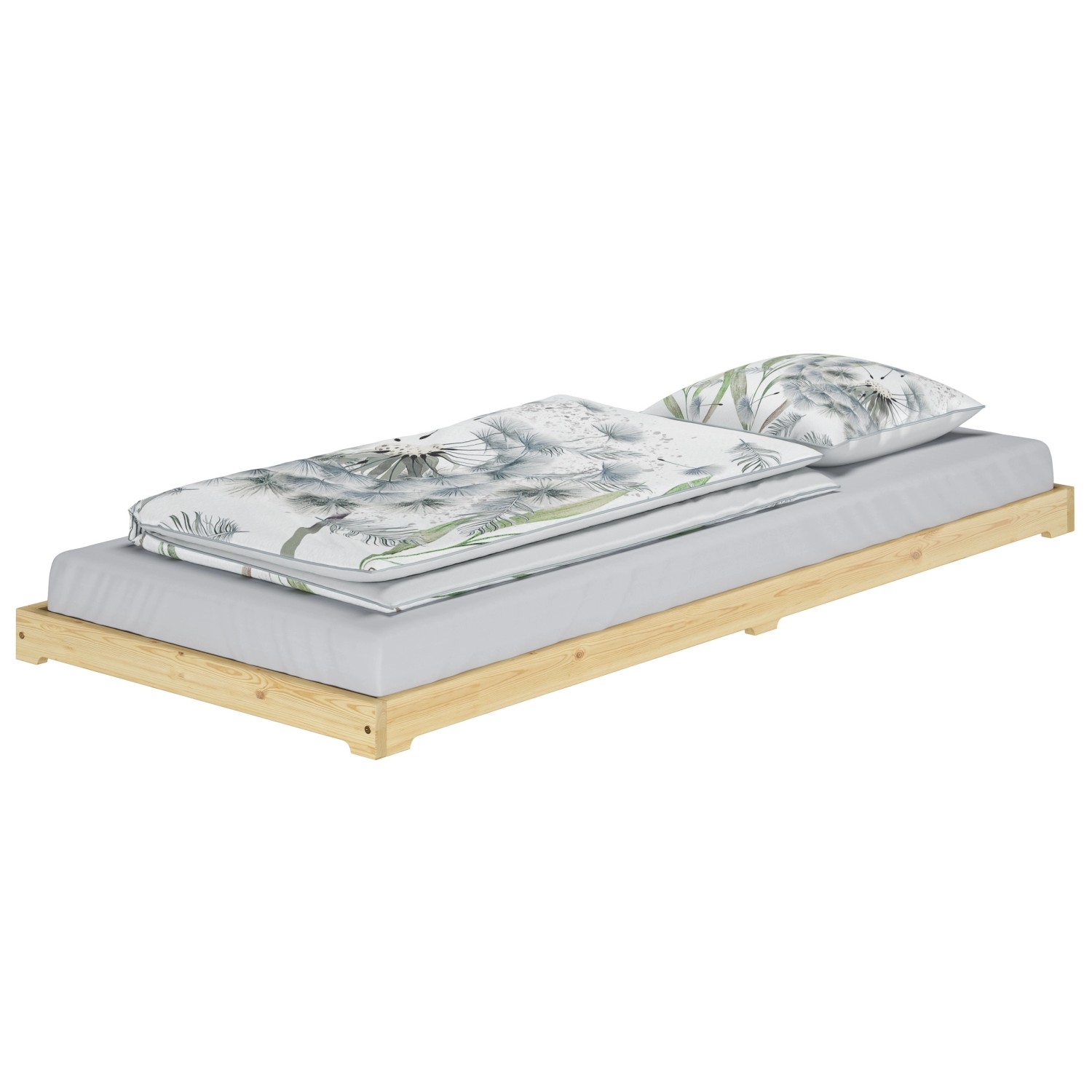 Erst-Holz Extra Niedriges Futonbett Bettrahmen 100 x 200 Kiefer Massivholz Rollrost inkl.