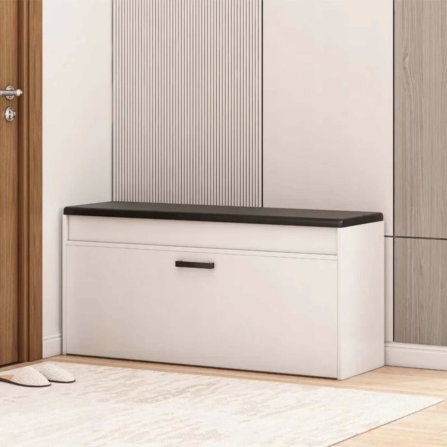 Rebiko Weißer Schuhschrank Mit Sitzfläche Und Stauraum Groß 2 Einlegeböden Zu Öffnen 100 Cm_6