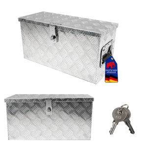 PROREGAL Deichselbox TITAN aus Aluminium, abschließbare Werkzeugkiste für PKW Anhänger mit Schlüsseln.