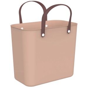 Rosa Rotho Multibag Albula Style 25 l, Aufbewahrungsbox mit braunen Griffen.