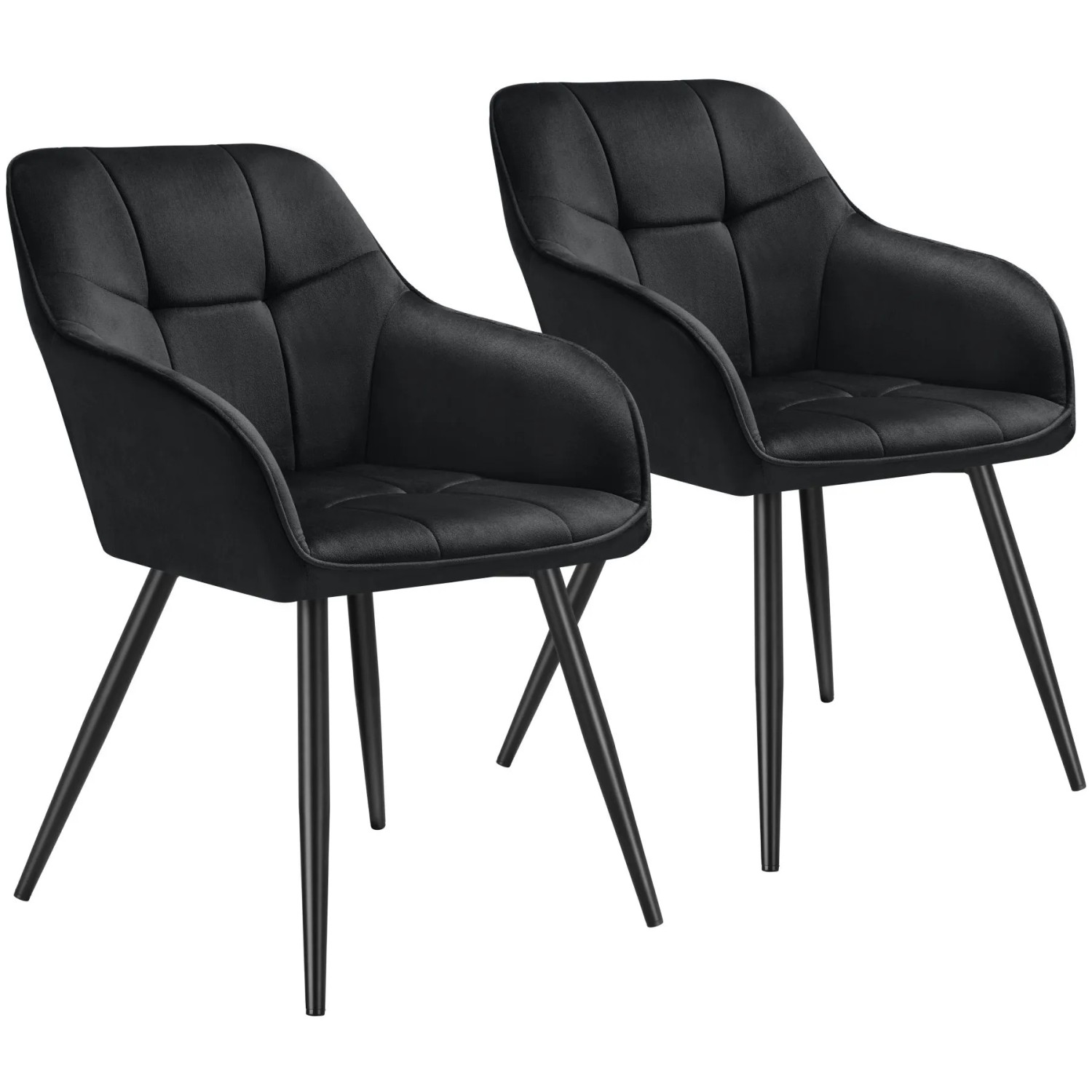 Tectake Esszimmerstuhl Marilyn Gepolstert  In Samtoptik  Gesteppt Durchgehende Lehne 2Er Set 62 x 58 x 82 cm Schwarz Schwarz