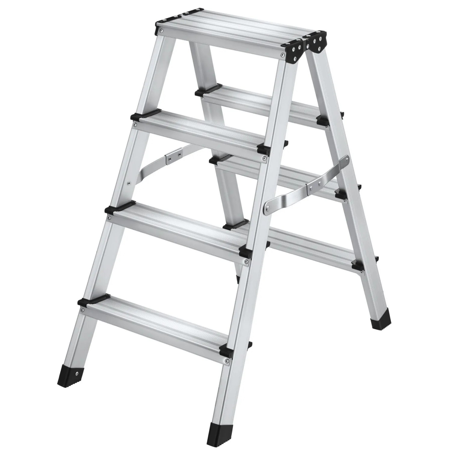 Tectake Doppelseitige Trittleiter  4 Stufen  Aluminium Klappbar  Rutschfest 43 x 72 5 x 77 5 cm 72 5 x 43 x 77 5 cm Silber