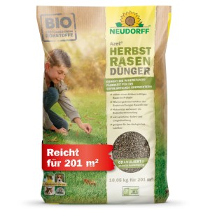 Neudorff Azet Herbst-Rasendünger 10 kg, granuliert, stärkt Rasen für den Winter. Kind auf Rasen. Reicht für 201 m².