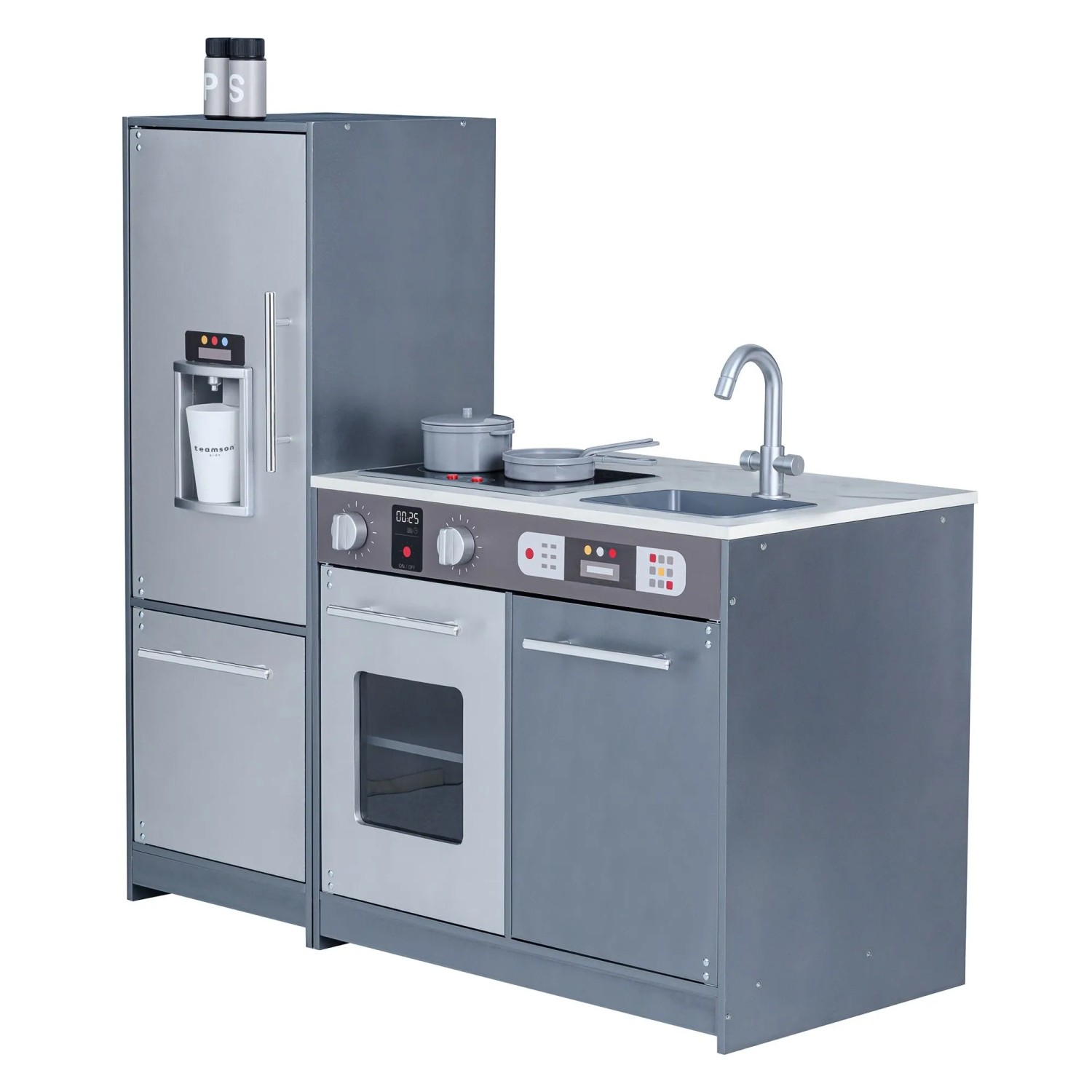 Teamson Kids Milano Kinder Holz Spielküche 10 Zubehörteile Grau günstig online kaufen