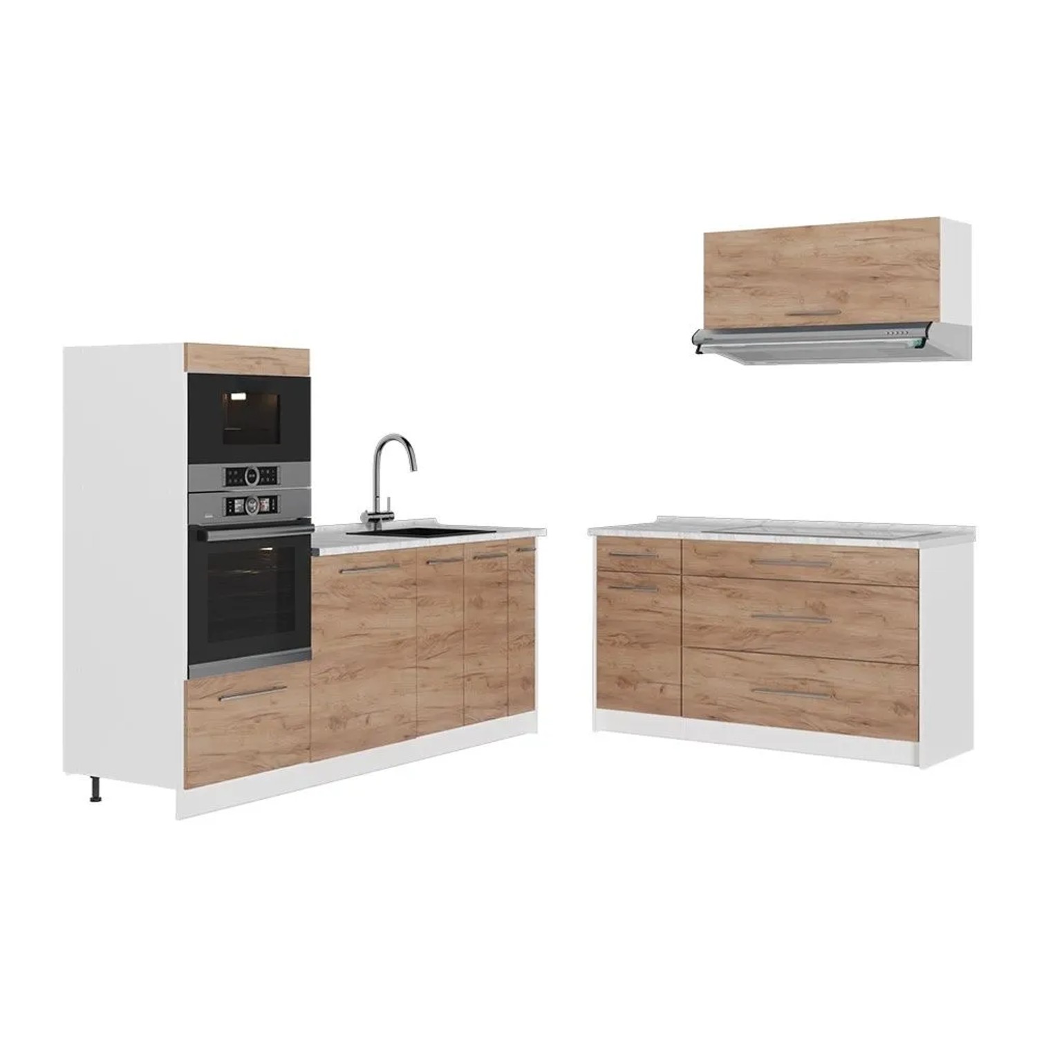 Vicco Küchenzeile Fame-Line Goldkraft Eiche/Weiß 340 x 154 AP Marmor Art Nr 62936