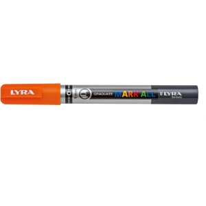 Orangefarbener LYRA Mark All Marker mit 1 mm Rundspitze für alle Oberflächen.