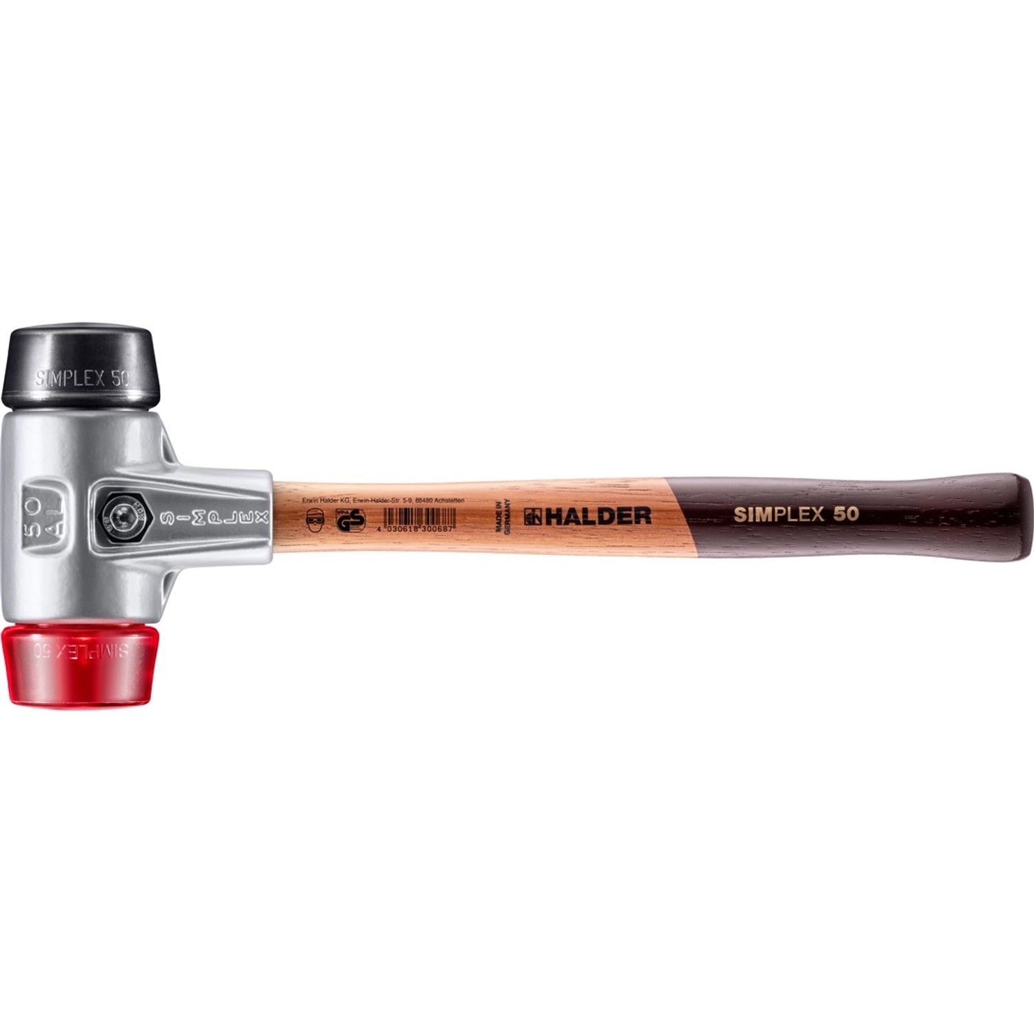 Halder Simplex Schonhammer Ø 50 mm Gummi Schwarz   Plastik Rot mit Aluminiu günstig online kaufen