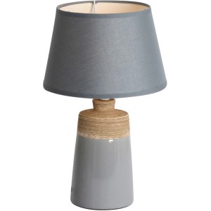 Graue Näve Tischleuchte Sullivan aus Keramik und Textil, Design-Tischlampe für Wohnraum.