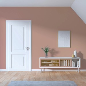 Wohnraum mit Wandfarbe Jule Satintaupe von CREATE! by OBI. Matte, bunte Wandfarbe im Raum.