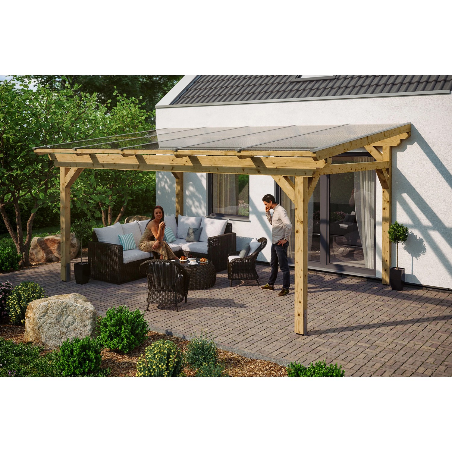 Skan Holz Terrassenüberdachung Sanremo B x T 541 cm x 400 cm Leimholz Natur